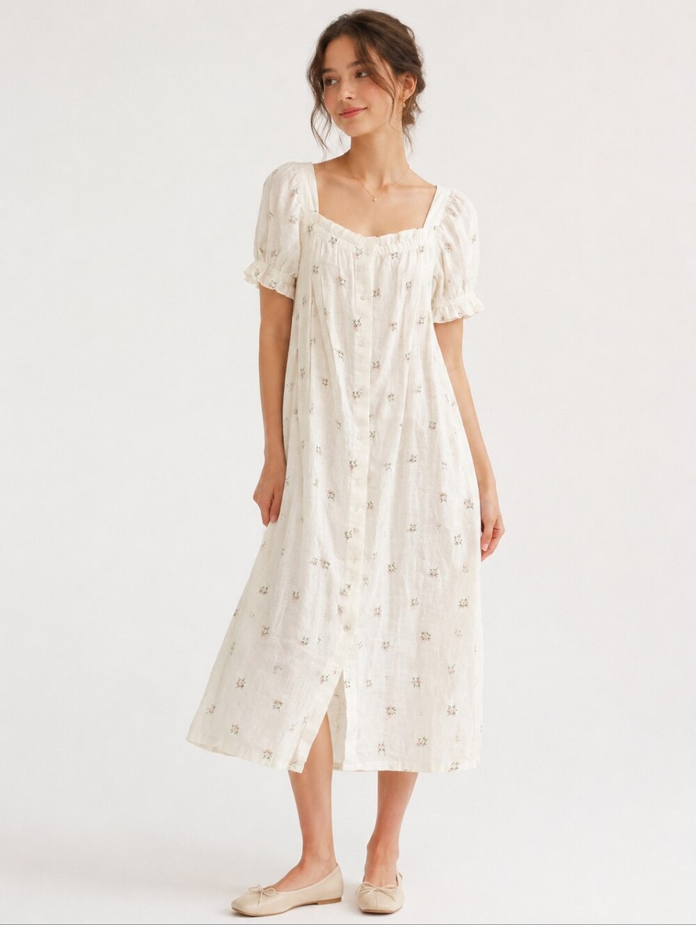 Sleeper Brigitte Linen Midi Belt Dress Bouquets Floral Tuckernuck Womens Medium